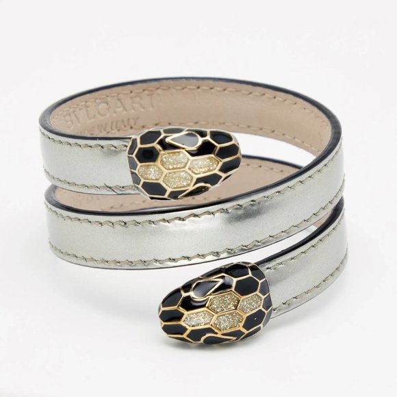BVLGARI Jewelry - Bvlgari Serpenti Forever Silver Leather Cleopatra Wrap Bracelet with Box